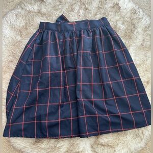 ModCloth Navy Red Plaid Bow Skirt